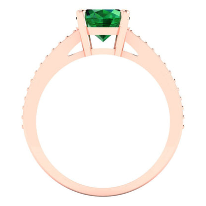 2.32 cttw Simulated Emerald Solitaire with Zirconia Simulated Diamond Accents Engagement Ring - Solid Rose Gold (VVS1, Oval Cut,9X7mm)