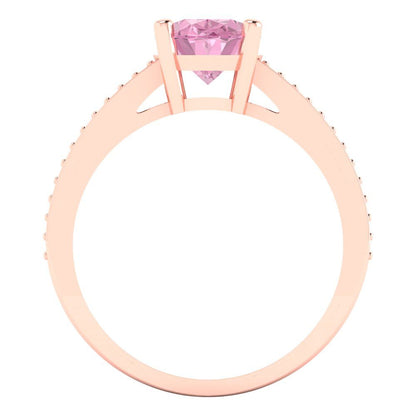 2.32 cttw Zirconia Simulated Pink Diamond Solitaire with Zirconia Simulated Diamond Accents Engagement Ring - Solid Gold (VVS1, Oval Cut,9X7mm)