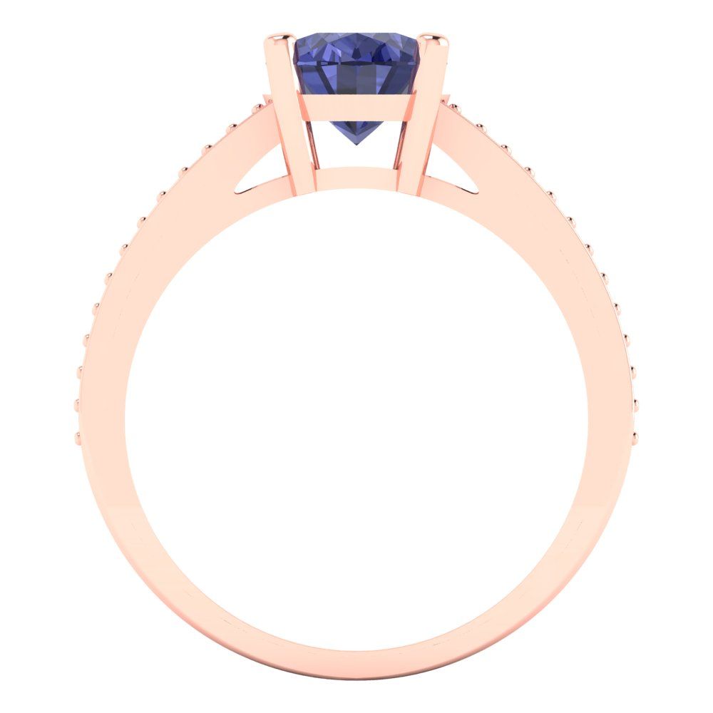 2.32 cttw Simulated Tanzanite Solitaire with Zirconia Simulated Diamond Accents Engagement Ring - Solid Gold (Oval Cut,9X7mm)