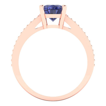 2.32 cttw Simulated Tanzanite Solitaire with Zirconia Simulated Diamond Accents Engagement Ring - Solid Gold (Oval Cut,9X7mm)