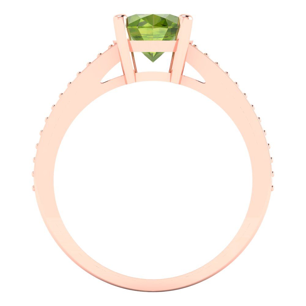 2.32 cttw Natural Peridot Solitaire with Zirconia Simulated Diamond Accents Engagement Ring - Solid Gold (Oval Cut,9X7mm)