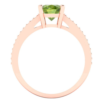 2.32 cttw Natural Peridot Solitaire with Zirconia Simulated Diamond Accents Engagement Ring - Solid Gold (Oval Cut,9X7mm)