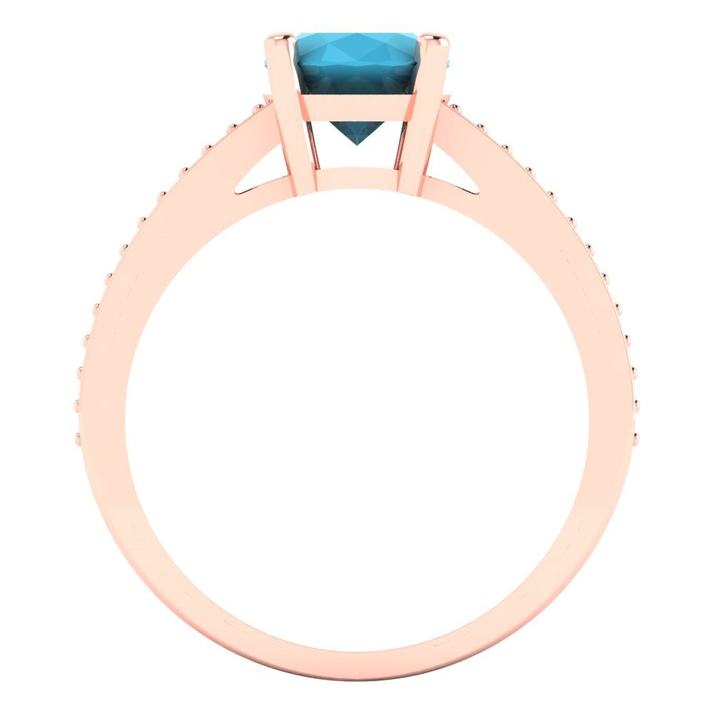 2.32 cttw Simulated Turquoise Solitaire with Zirconia Simulated Diamond Accents Engagement Ring - Solid Gold (Oval Cut,9X7mm)