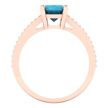 2.32 cttw Simulated Turquoise Solitaire with Zirconia Simulated Diamond Accents Engagement Ring - Solid Gold (Oval Cut,9X7mm)