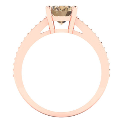 2.32 cttw Yellow Moissanite Solitaire with Zirconia Simulated Diamond Accents Engagement Ring - Solid Gold (Oval Cut,9X7mm)