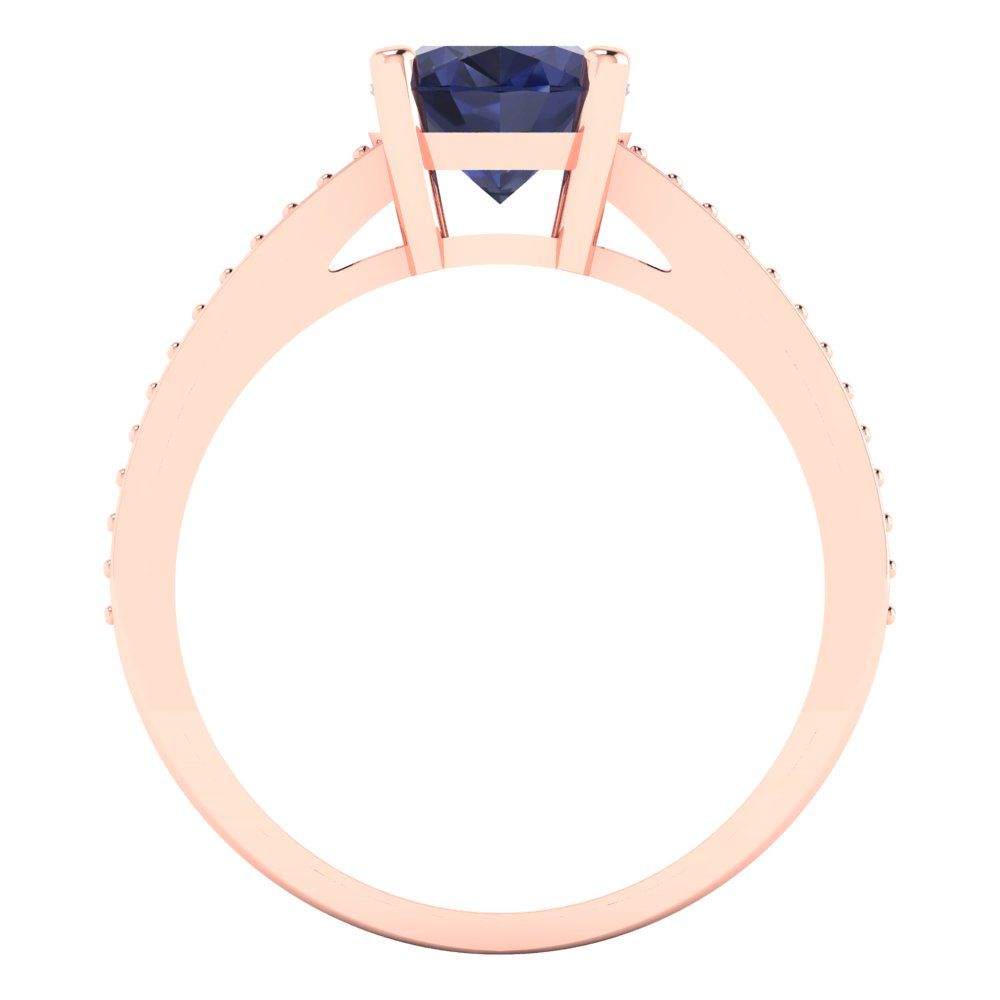 2.32 cttw Simulated Blue Sapphire Solitaire with Zirconia Simulated Diamond Accents Engagement Ring - Solid Gold (Oval Cut,9X7mm)