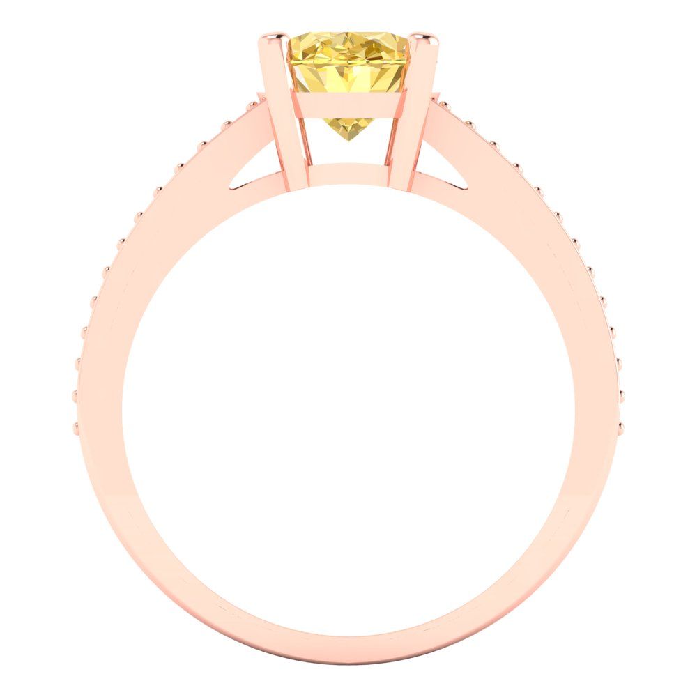 2.32 cttw Zirconia Simulated Yellow Diamond Solitaire with Zirconia Simulated Diamond Accents Engagement Ring - Solid Gold (VVS1, Oval Cut,9X7mm)