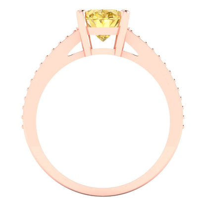 2.32 cttw Zirconia Simulated Yellow Diamond Solitaire with Zirconia Simulated Diamond Accents Engagement Ring - Solid Gold (VVS1, Oval Cut,9X7mm)
