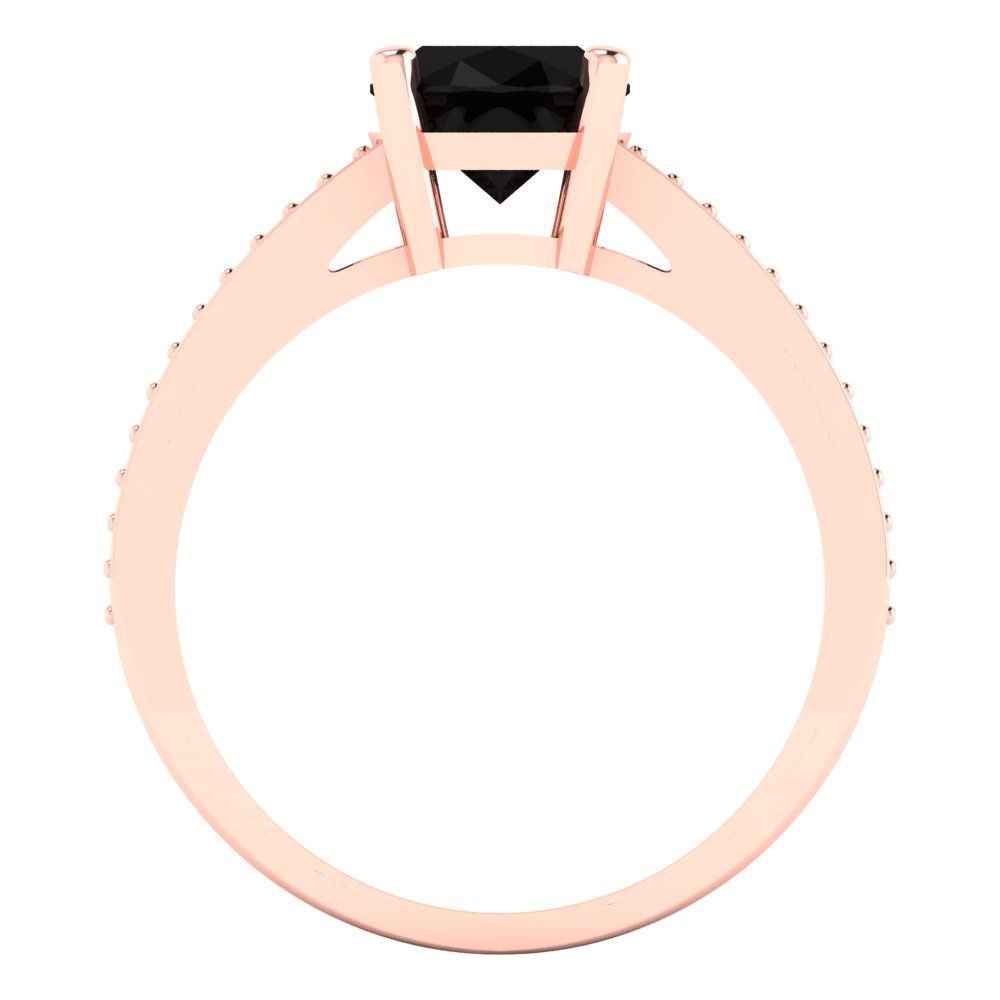 2.32 cttw Natural Onyx Solitaire with Zirconia Simulated Diamond Accents Engagement Ring - Solid Rose Gold (VVS1, Oval Cut,9X7mm)
