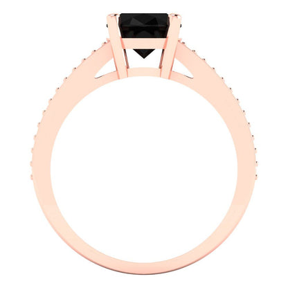 2.32 cttw Natural Onyx Solitaire with Zirconia Simulated Diamond Accents Engagement Ring - Solid Rose Gold (VVS1, Oval Cut,9X7mm)