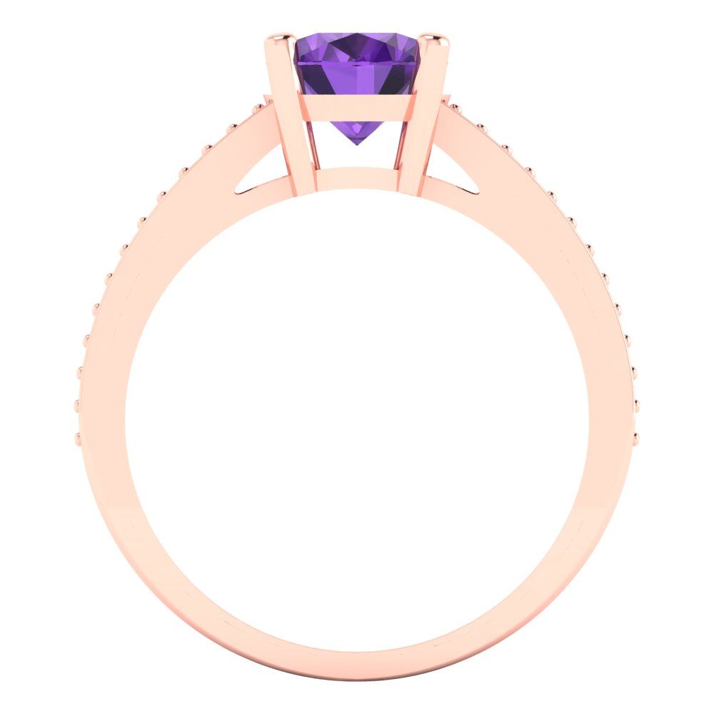 2.32 cttw Natural Amethyst Solitaire with Zirconia Simulated Diamond Accents Engagement Ring - Solid Rose Gold (VVS1, Oval Cut,9X7mm)