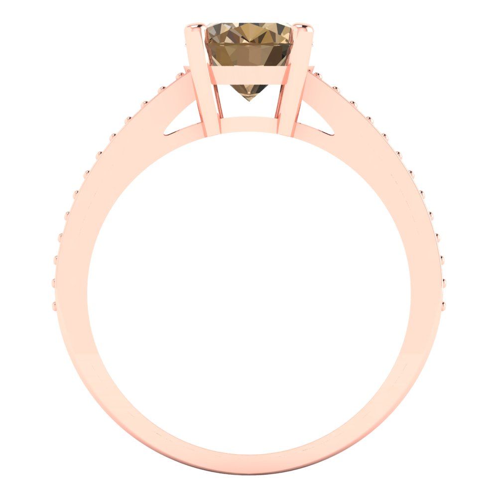 2.32 cttw Zirconia Simulated Champagne Diamond Solitaire with Zirconia Simulated Diamond Accents Engagement Ring - Solid Rose Gold (VVS1, Oval Cut,9X7mm)