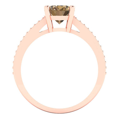 2.32 cttw Zirconia Simulated Champagne Diamond Solitaire with Zirconia Simulated Diamond Accents Engagement Ring - Solid Rose Gold (VVS1, Oval Cut,9X7mm)