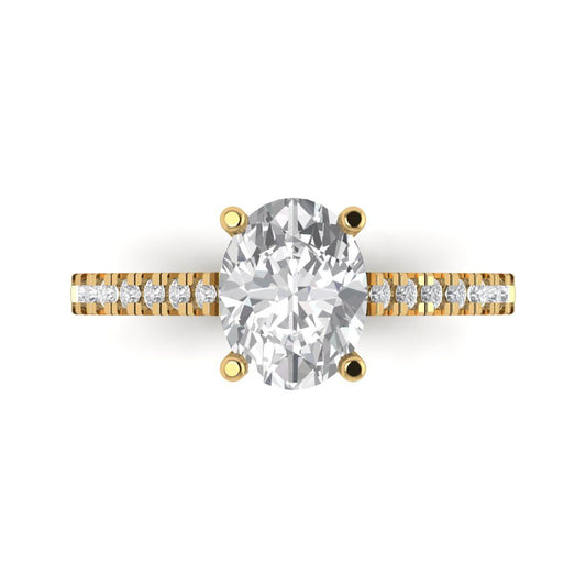 2.21 cttw White Sapphire Solitaire with Zirconia Simulated Diamond Accents Engagement Ring - Solid Yellow Gold (VVS1, Oval Cut,9X7mm)