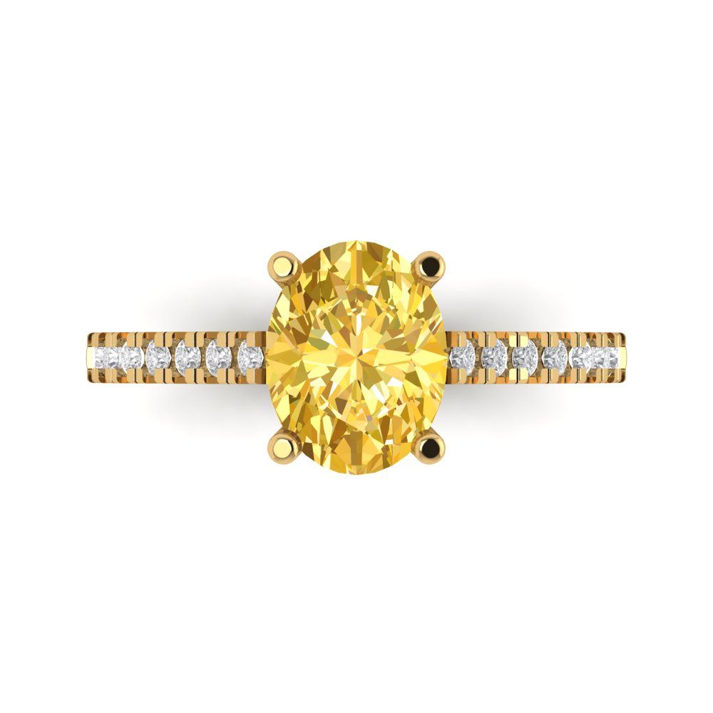 2.21 cttw Zirconia Simulated Yellow Diamond Solitaire with Zirconia Simulated Diamond Accents Engagement Ring - Solid Gold (VVS1, Oval Cut,9X7mm)