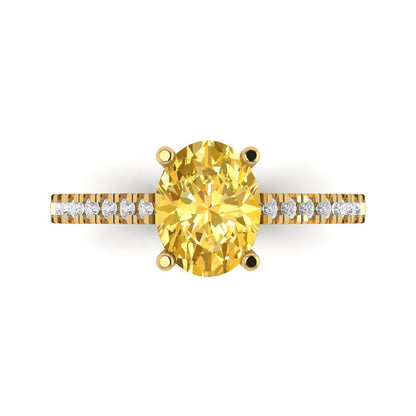 2.21 cttw Zirconia Simulated Yellow Diamond Solitaire with Zirconia Simulated Diamond Accents Engagement Ring - Solid Gold (VVS1, Oval Cut,9X7mm)