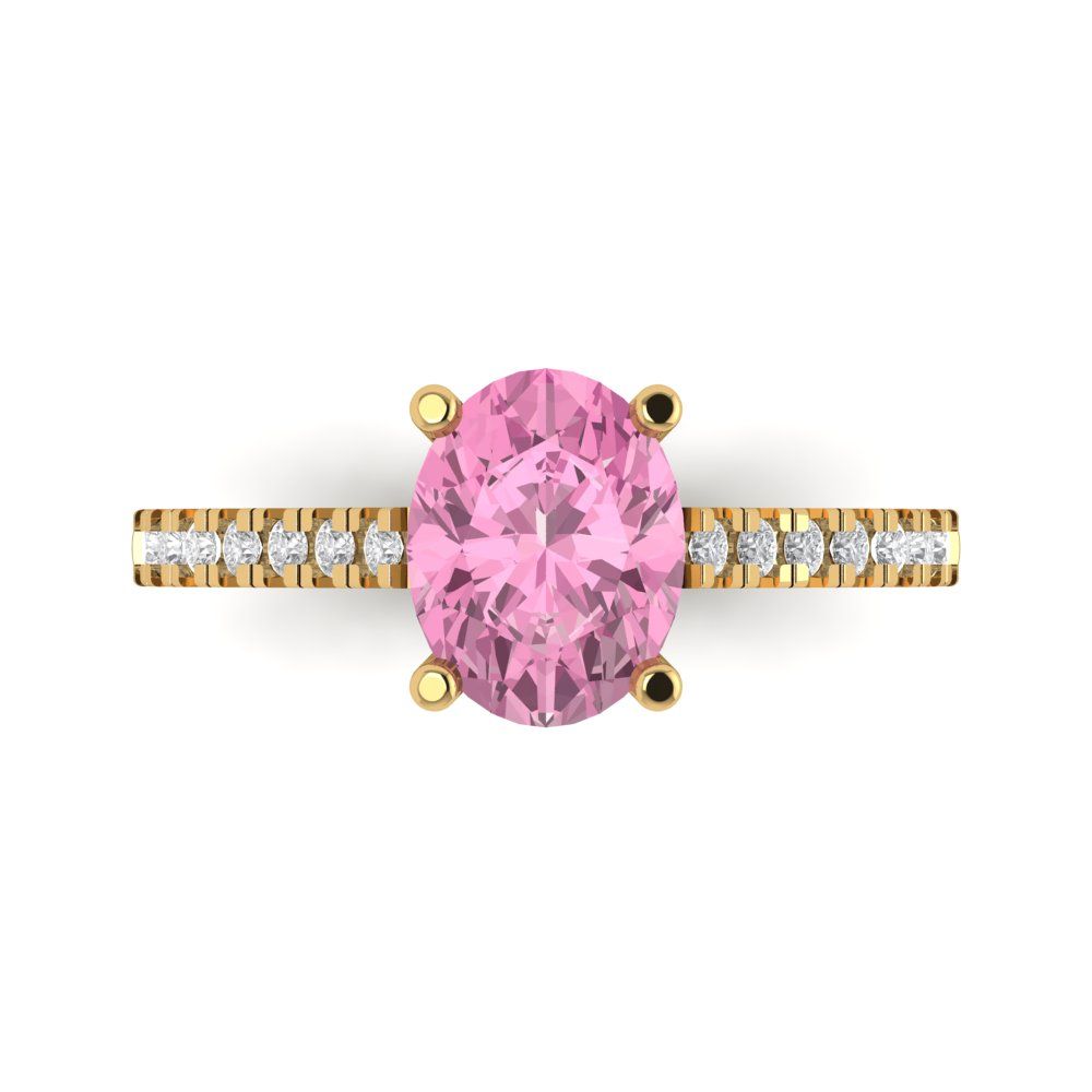 2.21 cttw Zirconia Simulated Pink Diamond Solitaire with Zirconia Simulated Diamond Accents Engagement Ring - Solid Gold (VVS1, Oval Cut,9X7mm)