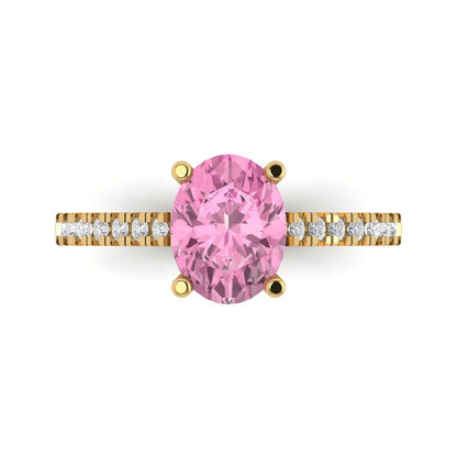 2.21 cttw Zirconia Simulated Pink Diamond Solitaire with Zirconia Simulated Diamond Accents Engagement Ring - Solid Gold (VVS1, Oval Cut,9X7mm)