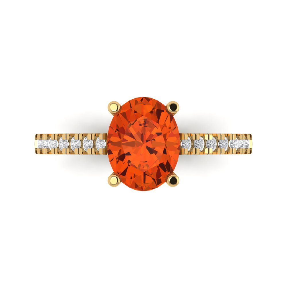 2.21 cttw Zirconia Simulated Red Diamond Solitaire with Zirconia Simulated Diamond Accents Engagement Ring - Solid Gold (VVS1, Oval Cut,9X7mm)