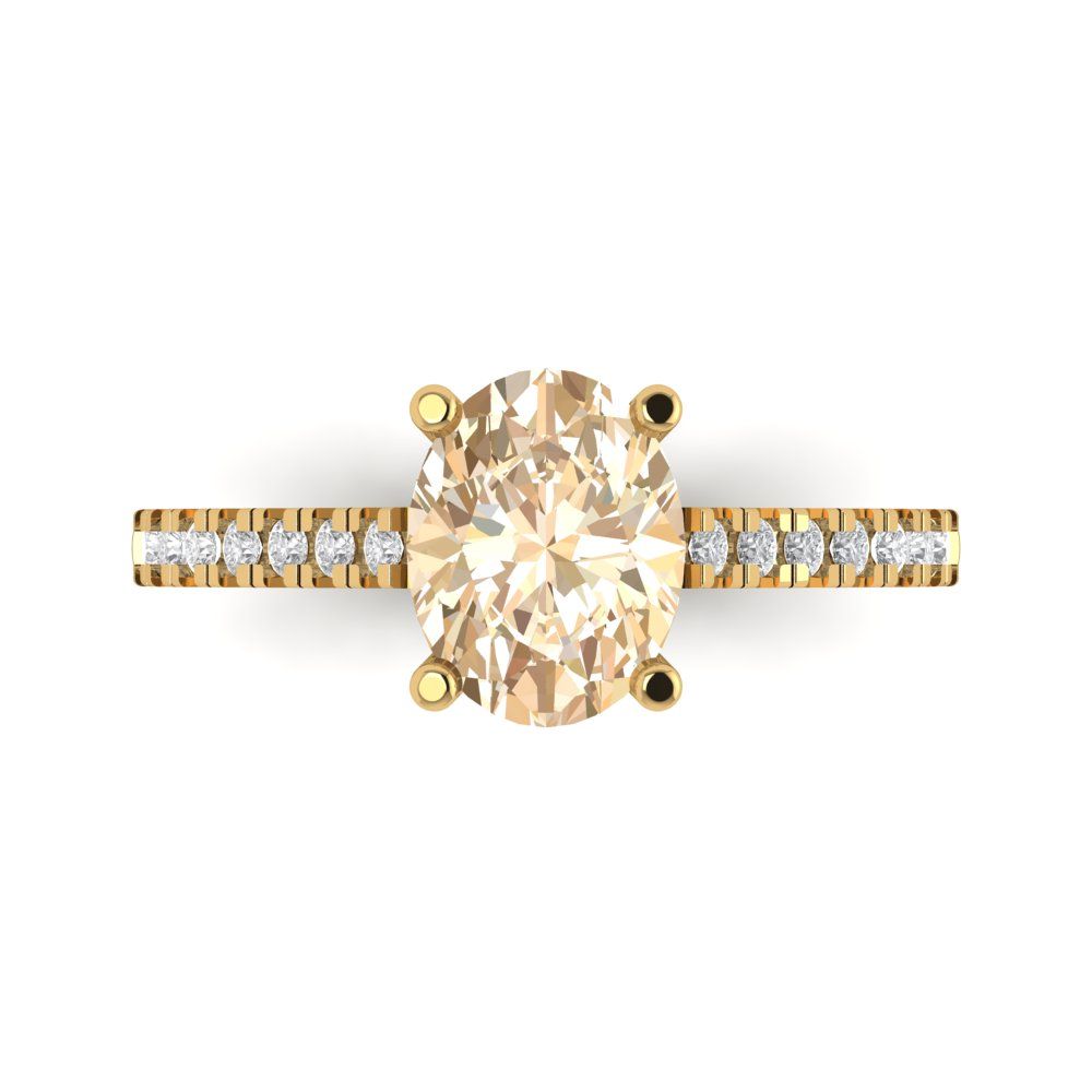 2.21 cttw Natural Morganite Solitaire with Zirconia Simulated Diamond Accents Engagement Ring - Solid Gold (Oval Cut,9X7mm)