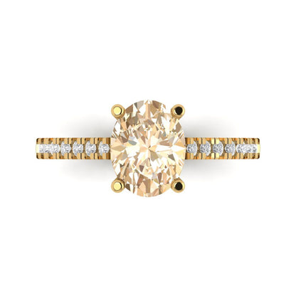 2.21 cttw Natural Morganite Solitaire with Zirconia Simulated Diamond Accents Engagement Ring - Solid Gold (Oval Cut,9X7mm)