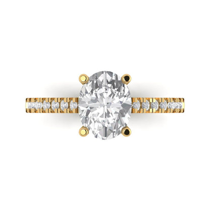 2.21 cttw Certified Moissanite Solitaire with Zirconia Simulated Diamond Accents Engagement Ring - Solid Gold (VVS1, D-F,Oval Cut,9X7mm)