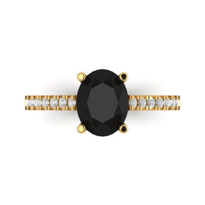 2.21 cttw Natural Onyx Solitaire with Zirconia Simulated Diamond Accents Engagement Ring - Solid Yellow Gold (VVS1, Oval Cut,9X7mm)