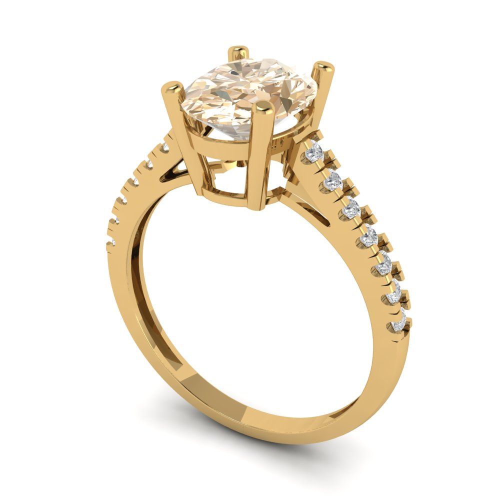 2.21 cttw Natural Morganite Solitaire with Zirconia Simulated Diamond Accents Engagement Ring - Solid Gold (Oval Cut,9X7mm)