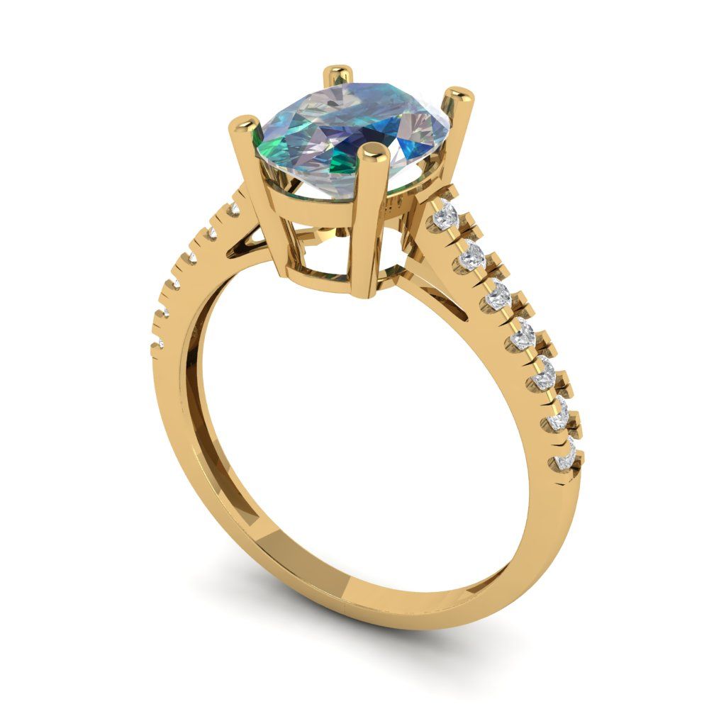 2.21 cttw Blue Moissanite Solitaire with Zirconia Simulated Diamond Accents Engagement Ring - Solid Gold (Oval Cut,9X7mm)