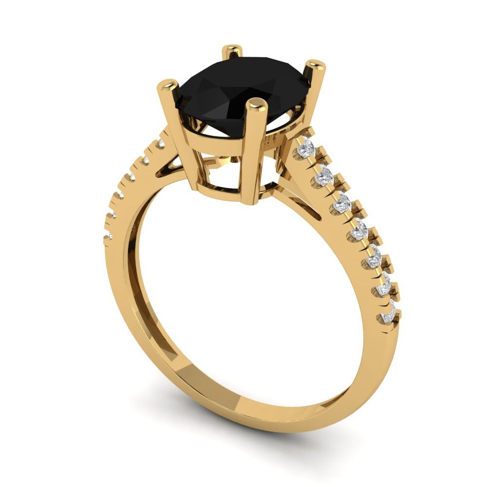 2.21 cttw Natural Onyx Solitaire with Zirconia Simulated Diamond Accents Engagement Ring - Solid Yellow Gold (VVS1, Oval Cut,9X7mm)
