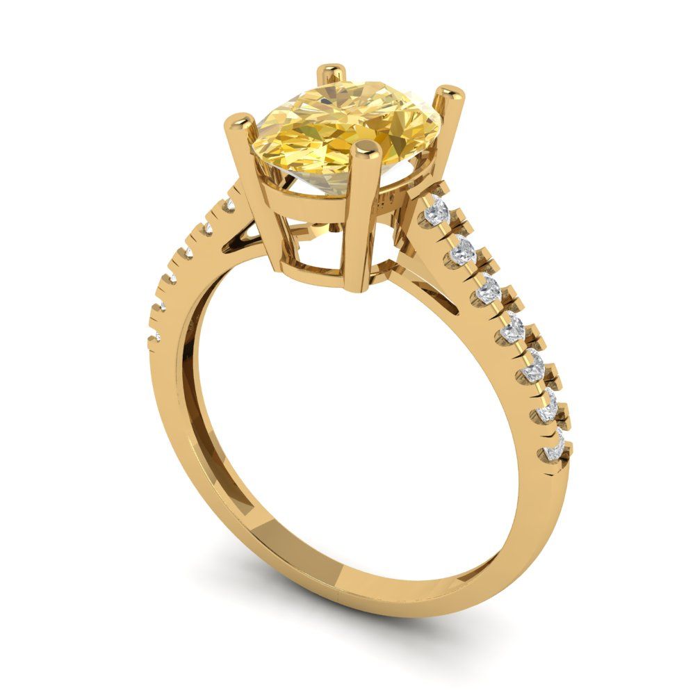2.21 cttw Yellow Moissanite Solitaire with Zirconia Simulated Diamond Accents Engagement Ring - Solid Gold (Oval Cut,9X7mm)