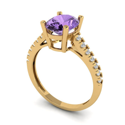 2.21 cttw Simulated Alexandrite Solitaire with Zirconia Simulated Diamond Accents Engagement Ring - Solid Gold (Oval Cut,9X7mm)