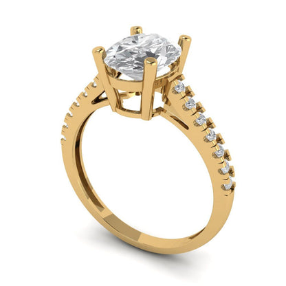 2.21 cttw White Sapphire Solitaire with Zirconia Simulated Diamond Accents Engagement Ring - Solid Gold (Oval Cut,9X7mm)