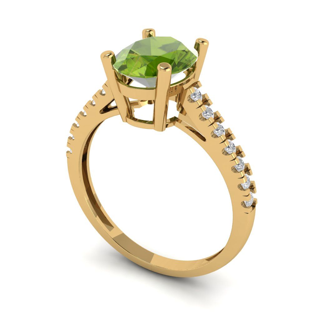 2.21 cttw Natural Peridot Solitaire with Zirconia Simulated Diamond Accents Engagement Ring - Solid Gold (Oval Cut,9X7mm)