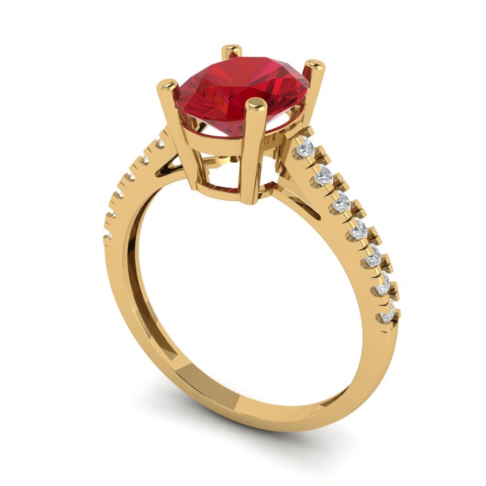 2.21 cttw Simulated Ruby Solitaire with Zirconia Simulated Diamond Accents Engagement Ring - Solid Gold (Oval Cut,9X7mm)