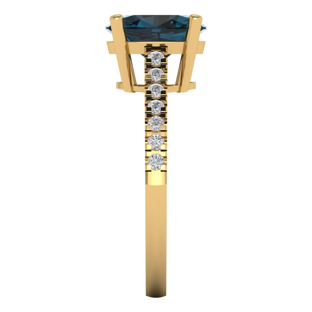 2.21 cttw Natural London Blue Topaz Solitaire with Zirconia Simulated Diamond Accents Engagement Ring - Solid Gold (Oval Cut,9X7mm)