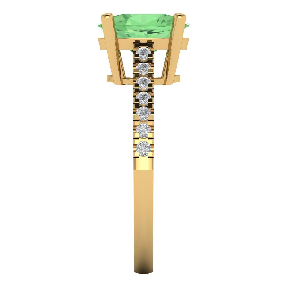 2.21 cttw Zirconia Simulated Green Diamond Solitaire with Zirconia Simulated Diamond Accents Engagement Ring - Solid Gold (VVS1, Oval Cut,9X7mm)