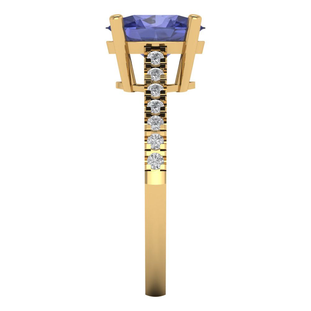 2.21 cttw Simulated Tanzanite Solitaire with Zirconia Simulated Diamond Accents Engagement Ring - Solid Gold (Oval Cut,9X7mm)