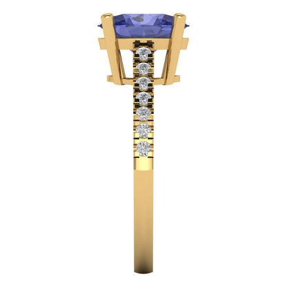 2.21 cttw Simulated Tanzanite Solitaire with Zirconia Simulated Diamond Accents Engagement Ring - Solid Gold (Oval Cut,9X7mm)
