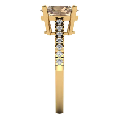 2.21 cttw Yellow Moissanite Solitaire with Zirconia Simulated Diamond Accents Engagement Ring - Solid Gold (Oval Cut,9X7mm)