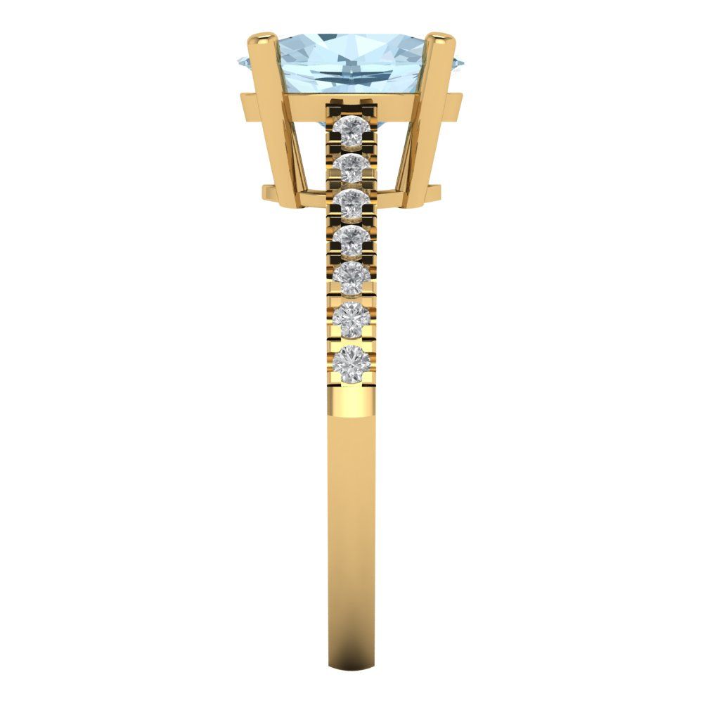 2.21 cttw Natural Aquamarine Solitaire with Zirconia Simulated Diamond Accents Engagement Ring - Solid Yellow Gold (VVS1, Oval Cut,9X7mm)