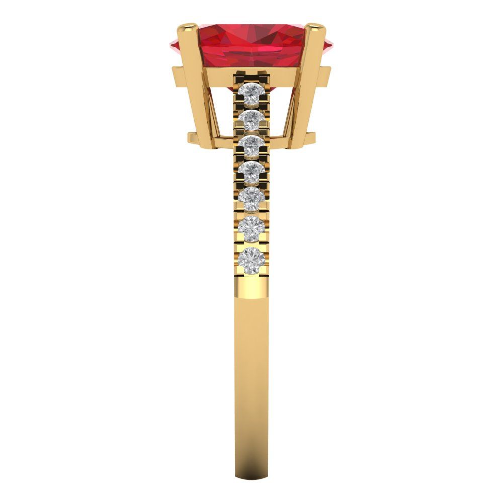 2.21 cttw Simulated Ruby Solitaire with Zirconia Simulated Diamond Accents Engagement Ring - Solid Gold (Oval Cut,9X7mm)
