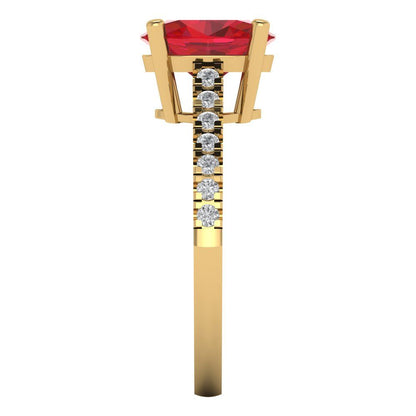 2.21 cttw Simulated Ruby Solitaire with Zirconia Simulated Diamond Accents Engagement Ring - Solid Gold (Oval Cut,9X7mm)