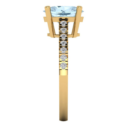 2.21 cttw Natural Swiss Blue Topaz Solitaire with Zirconia Simulated Diamond Accents Engagement Ring - Solid Gold (Oval Cut,9X7mm)