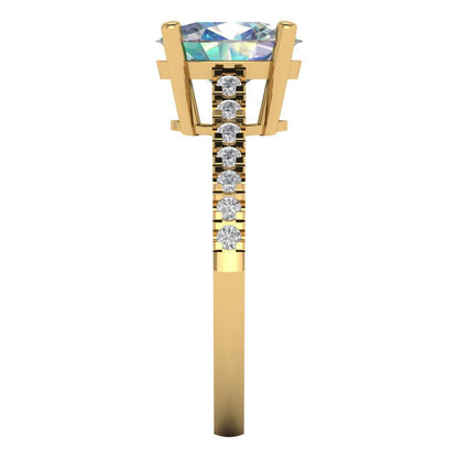 2.21 cttw Blue Moissanite Solitaire with Zirconia Simulated Diamond Accents Engagement Ring - Solid Gold (Oval Cut,9X7mm)