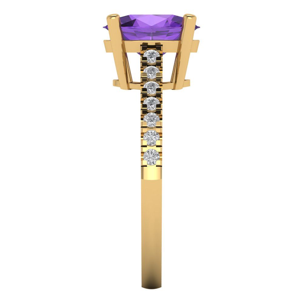 2.21 cttw Natural Amethyst Solitaire with Zirconia Simulated Diamond Accents Engagement Ring - Solid Yellow Gold (VVS1, Oval Cut,9X7mm)