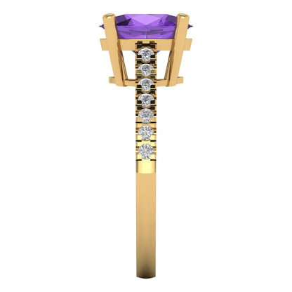 2.21 cttw Natural Amethyst Solitaire with Zirconia Simulated Diamond Accents Engagement Ring - Solid Yellow Gold (VVS1, Oval Cut,9X7mm)