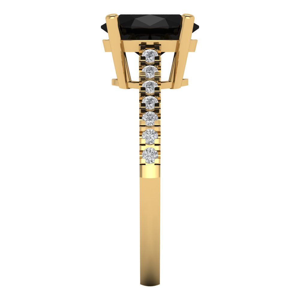 2.21 cttw Natural Onyx Solitaire with Zirconia Simulated Diamond Accents Engagement Ring - Solid Yellow Gold (VVS1, Oval Cut,9X7mm)