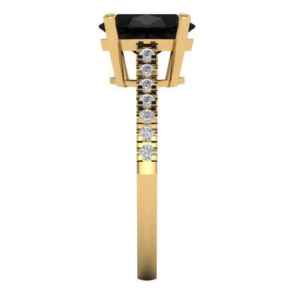2.21 cttw Natural Onyx Solitaire with Zirconia Simulated Diamond Accents Engagement Ring - Solid Yellow Gold (VVS1, Oval Cut,9X7mm)