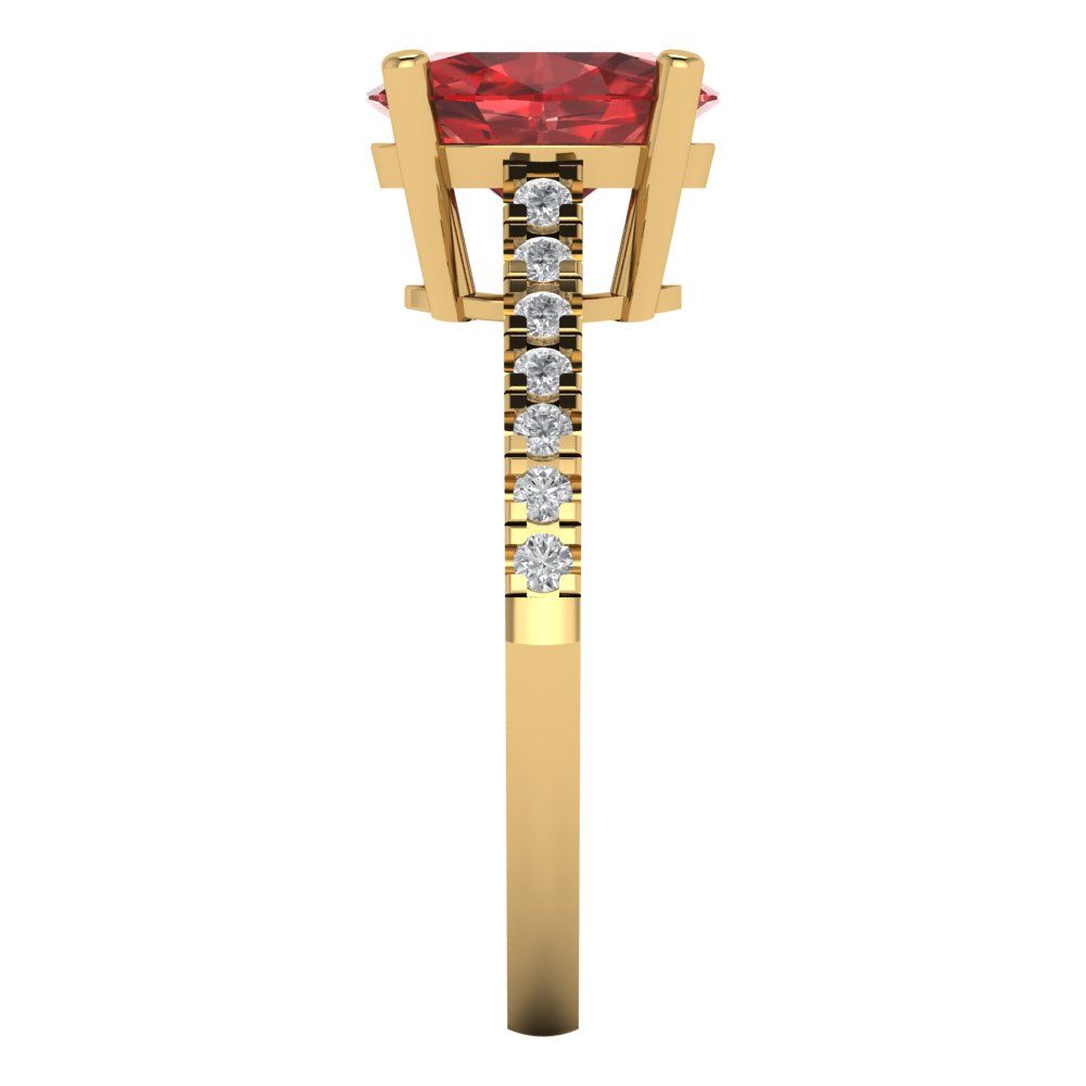 2.21 cttw Natural Garnet Solitaire with Zirconia Simulated Diamond Accents Engagement Ring - Solid Yellow Gold (VVS1, Oval Cut,9X7mm)